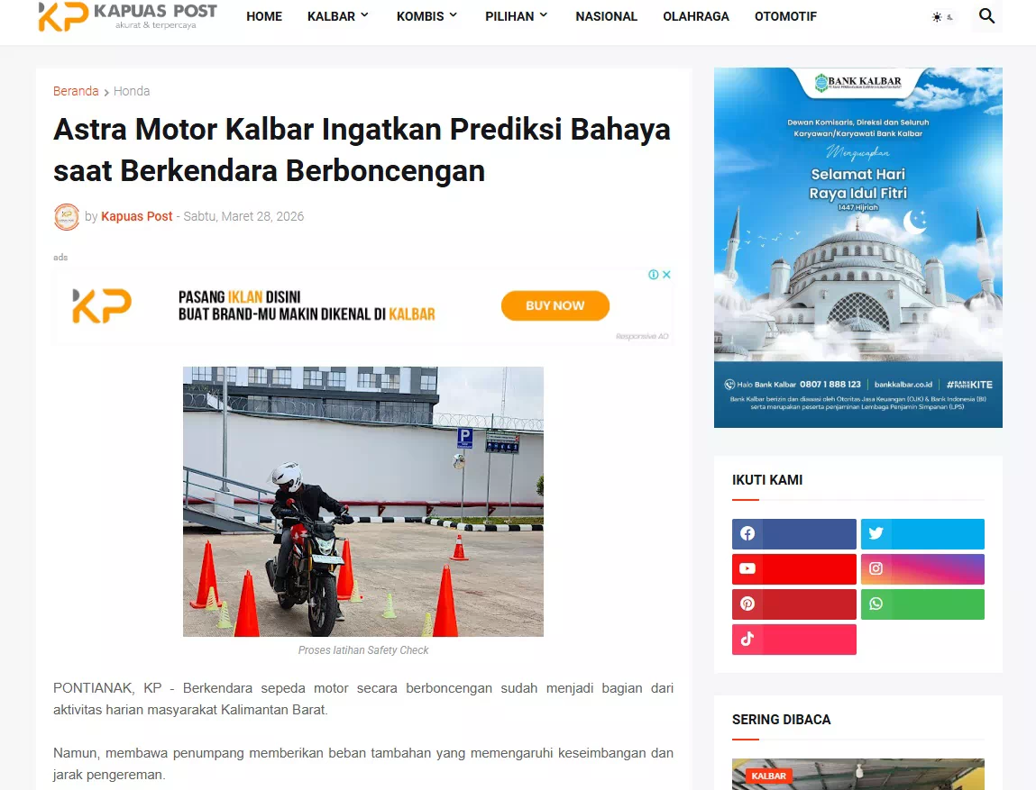 Astra Motor Kalbar Ingatkan Prediksi Bahaya saat Berkendara Berboncengan
