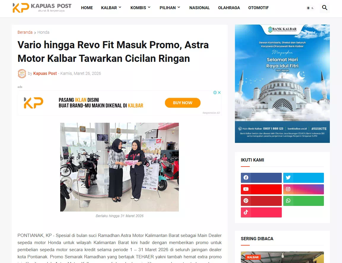 Vario hingga Revo Fit Masuk Promo, Astra Motor Kalbar Tawarkan Cicilan Ringan