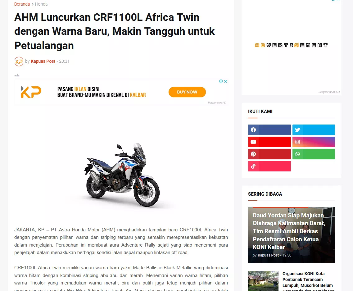 AHM Luncurkan CRF1100L Africa Twin dengan Warna Baru, Makin Tangguh untuk Petualangan
