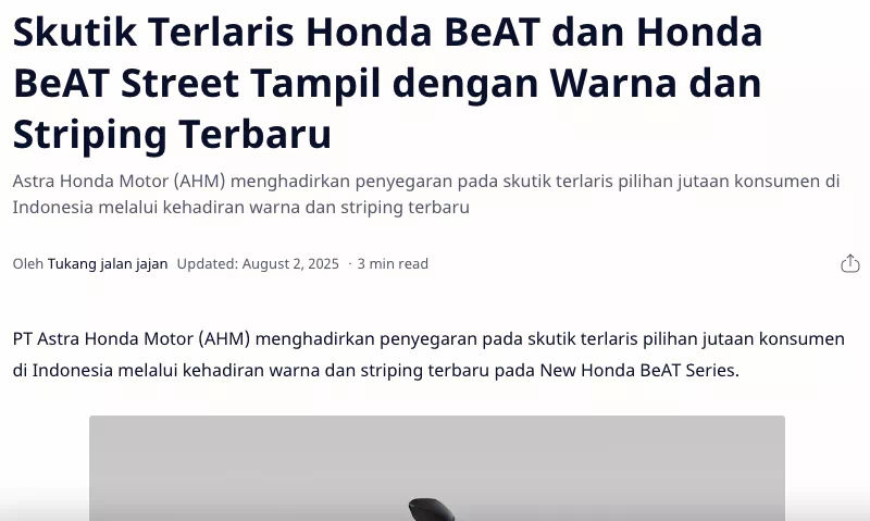 Skutik Terlaris Honda BeAT dan Honda BeAT Street Tampil dengan Warna dan Striping Terbaru