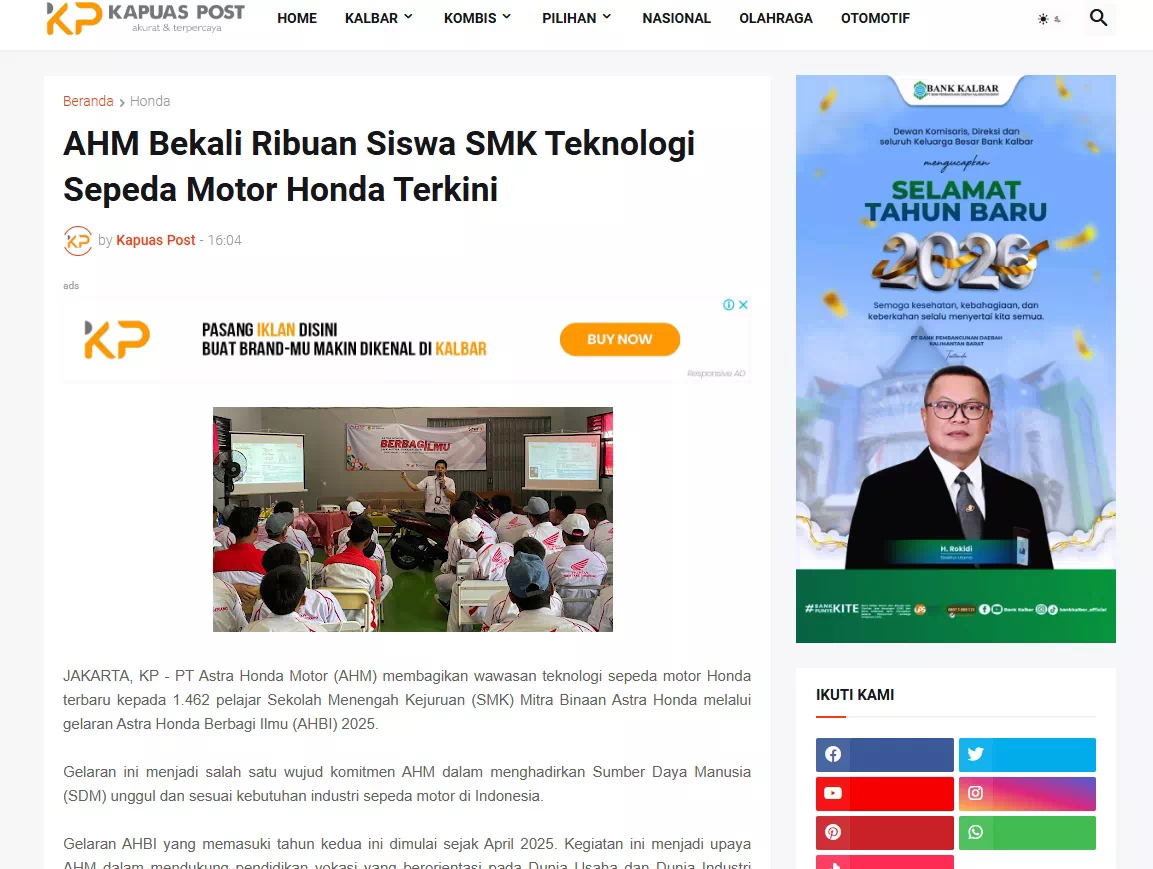AHM Bekali Ribuan Siswa SMK Teknologi Sepeda Motor Honda Terkini