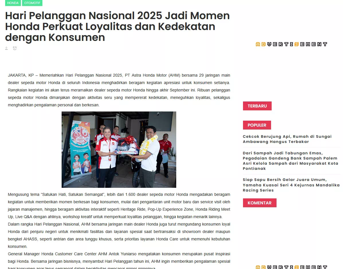 Hari Pelanggan Nasional 2025 Jadi Momen Honda Perkuat Loyalitas dan Kedekatan dengan Konsumen