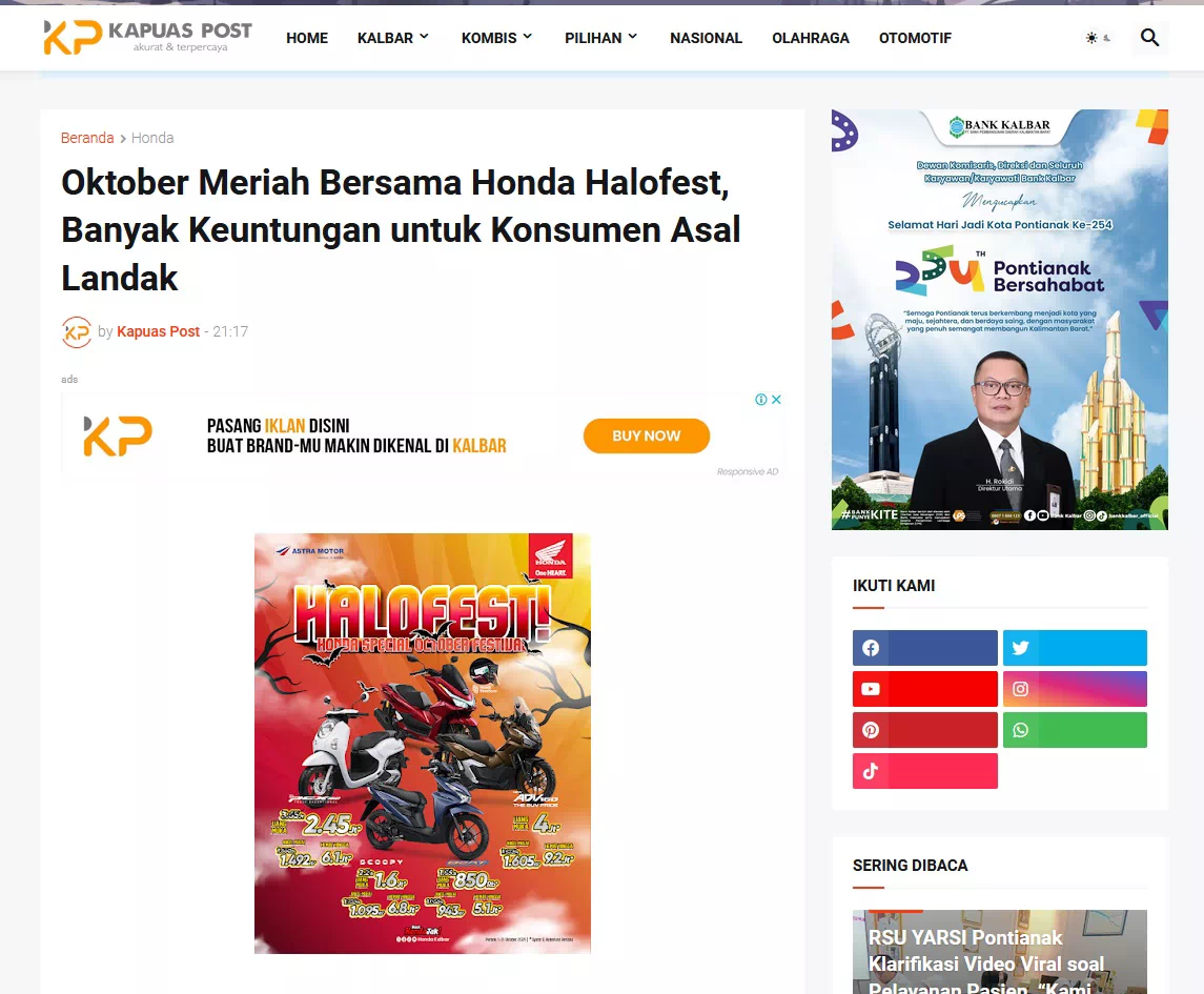 Oktober Meriah Bersama Honda Halofest, Banyak Keuntungan untuk Konsumen Asal Landak
