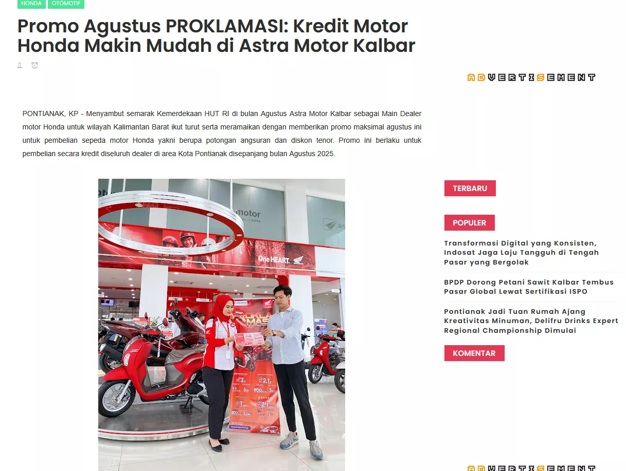 Promo Agustus PROKLAMASI: Kredit Motor Honda Makin Mudah di Astra Motor Kalbar