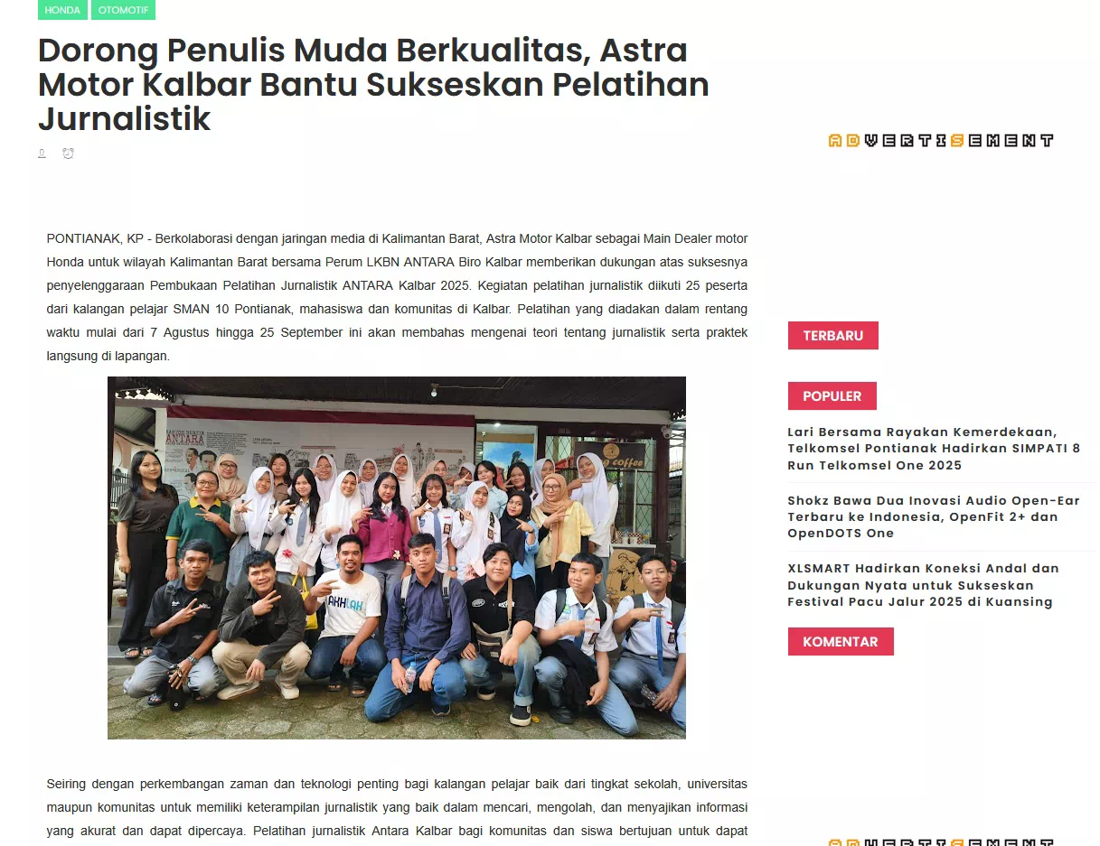 Dorong Penulis Muda Berkualitas, Astra Motor Kalbar Bantu Sukseskan Pelatihan Jurnalistik