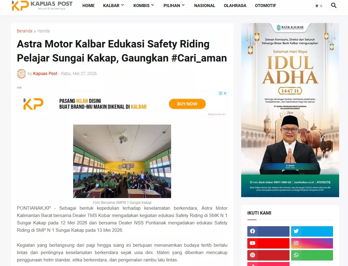 Astra Motor Kalbar Edukasi Safety Riding Pelajar Sungai Kakap, Gaungkan #Cari_aman