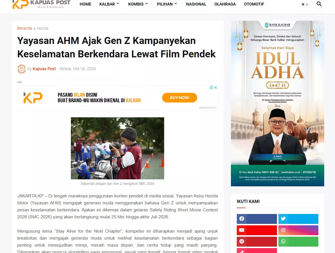 Yayasan AHM Ajak Gen Z Kampanyekan Keselamatan Berkendara Lewat Film Pendek