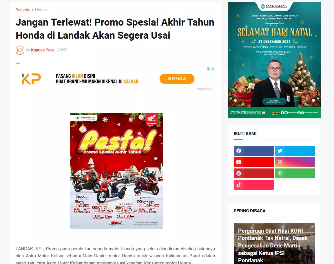 Jangan Terlewat! Promo Spesial Akhir Tahun Honda di Landak Akan Segera Usai