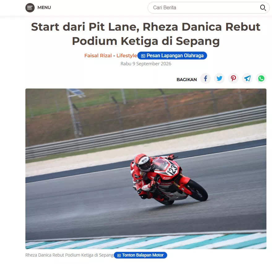 Start dari Pit Lane, Rheza Danica Rebut Podium Ketiga di Sepang