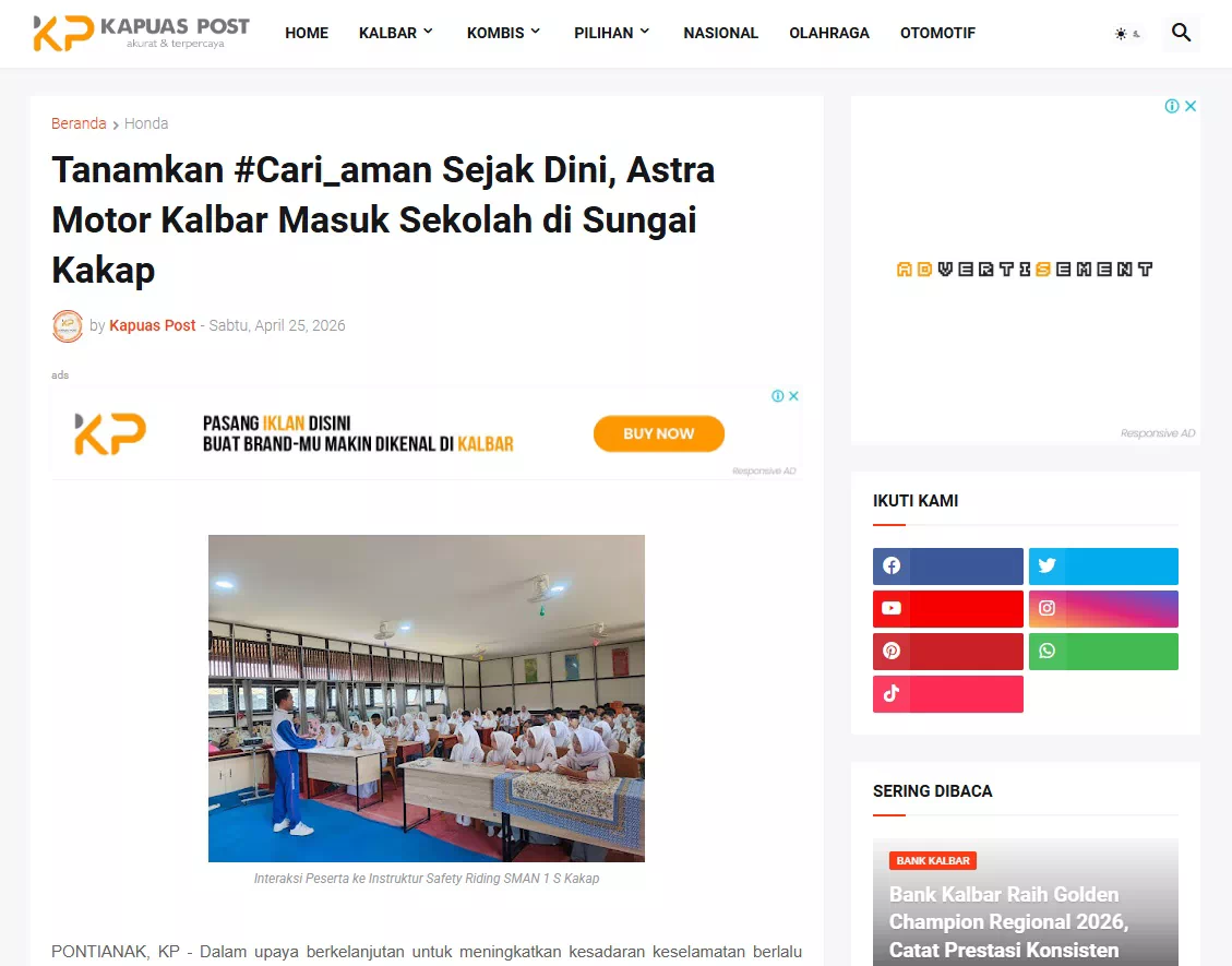 Tanamkan #Cari_aman Sejak Dini, Astra Motor Kalbar Masuk Sekolah di Sungai Kakap