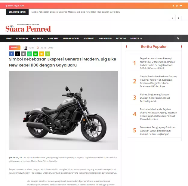 Simbol Kebebasan Ekspresi Generasi Modern, Big Bike New Rebel 1100 dengan Gaya Baru