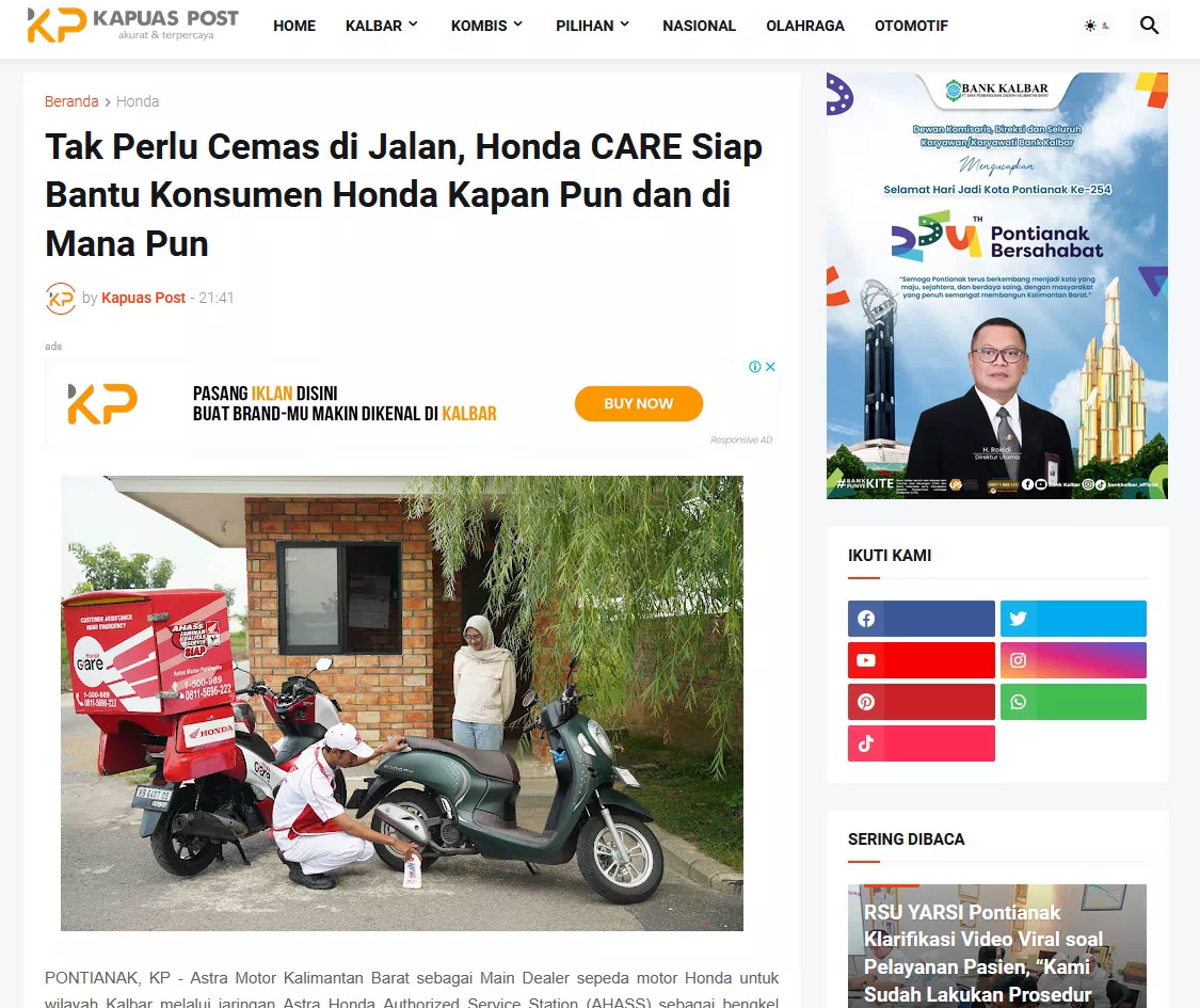 Tak Perlu Cemas di Jalan, Honda CARE Siap Bantu Konsumen Honda Kapan Pun dan di Mana Pun
