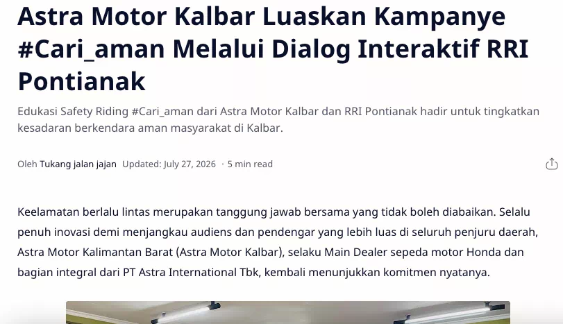 Astra Motor Kalbar Luaskan Kampanye #Cari_aman Melalui Dialog Interaktif RRI Pontianak