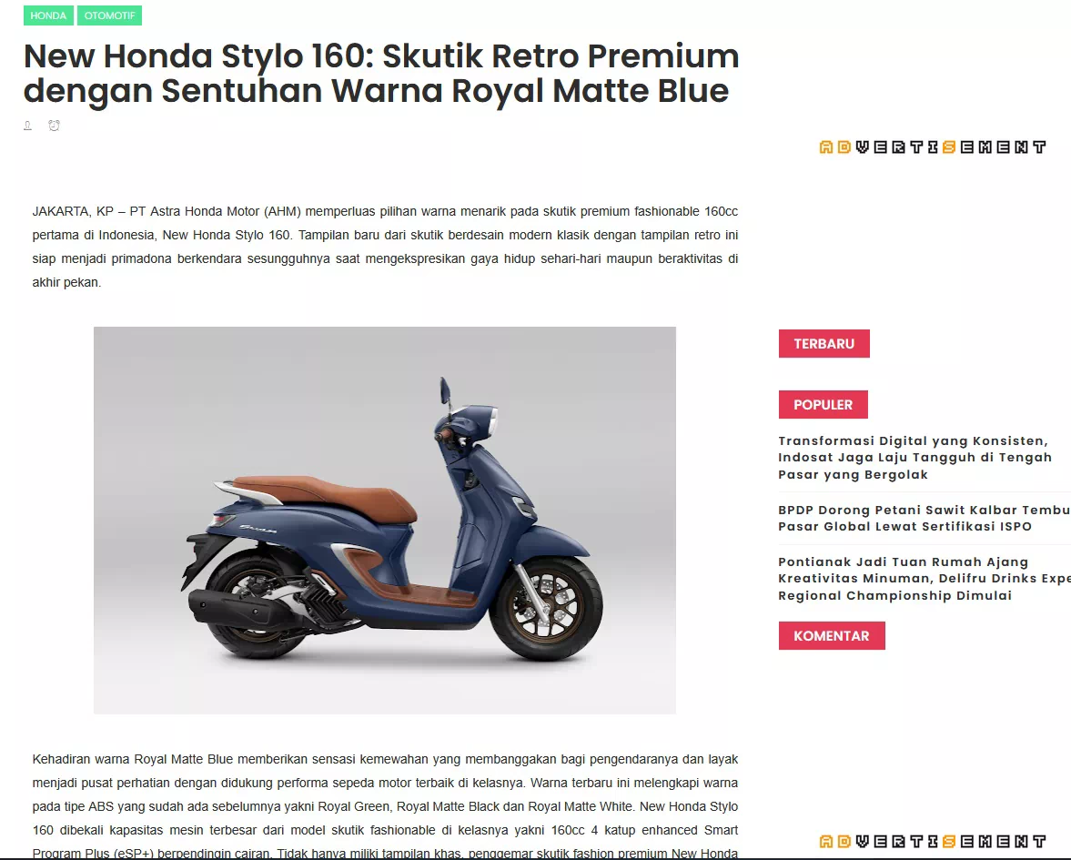 New Honda Stylo 160: Skutik Retro Premium dengan Sentuhan Warna Royal Matte Blue