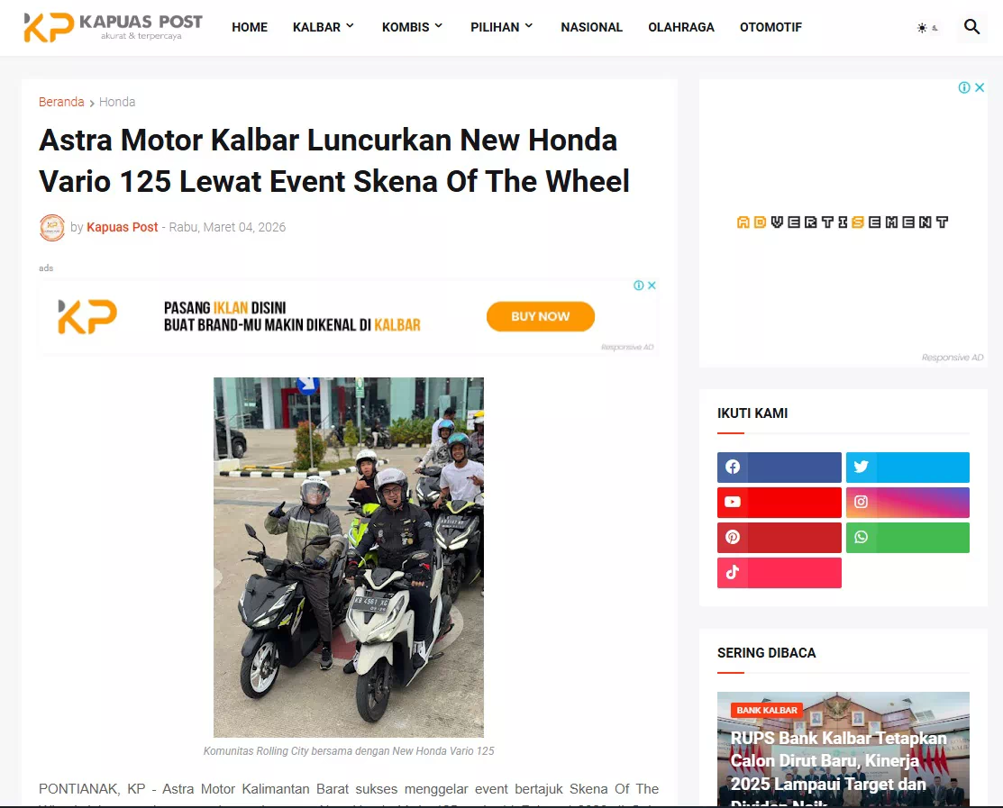 Astra Motor Kalbar Luncurkan New Honda Vario 125 Lewat Event Skena Of The Wheel