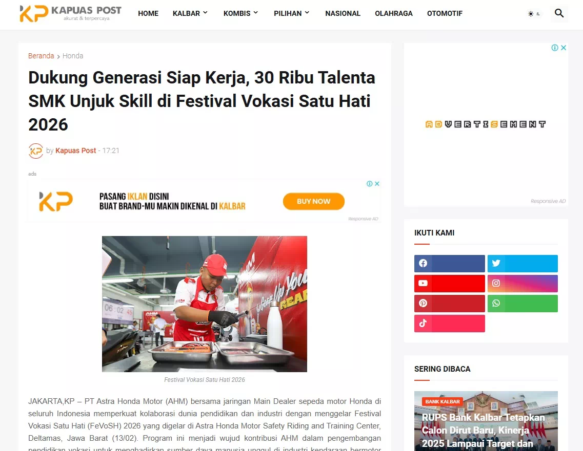Dukung Generasi Siap Kerja, 30 Ribu Talenta SMK Unjuk Skill di Festival Vokasi Satu Hati 2026