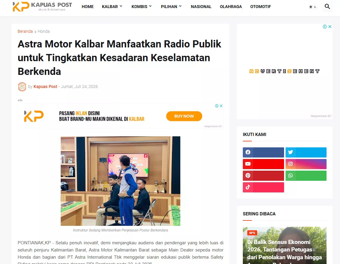 Astra Motor Kalbar Manfaatkan Radio Publik untuk Tingkatkan Kesadaran Keselamatan Berkenda