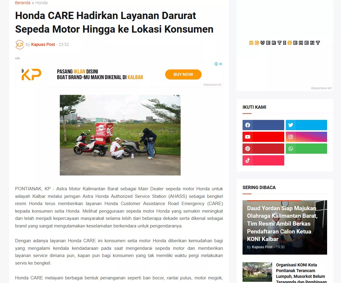 Honda CARE Hadirkan Layanan Darurat Sepeda Motor Hingga ke Lokasi Konsumen