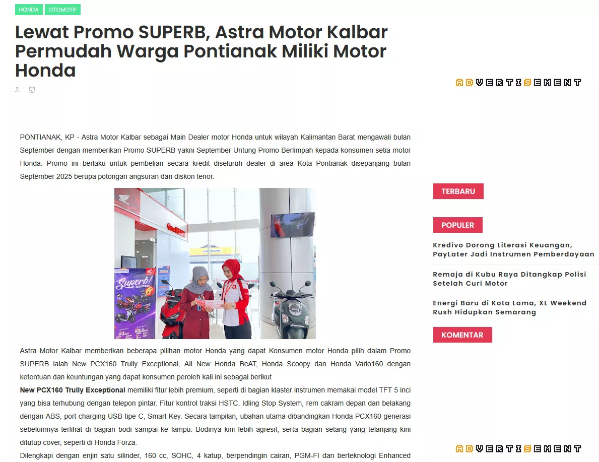 Lewat Promo SUPERB, Astra Motor Kalbar Permudah Warga Pontianak Miliki Motor Honda