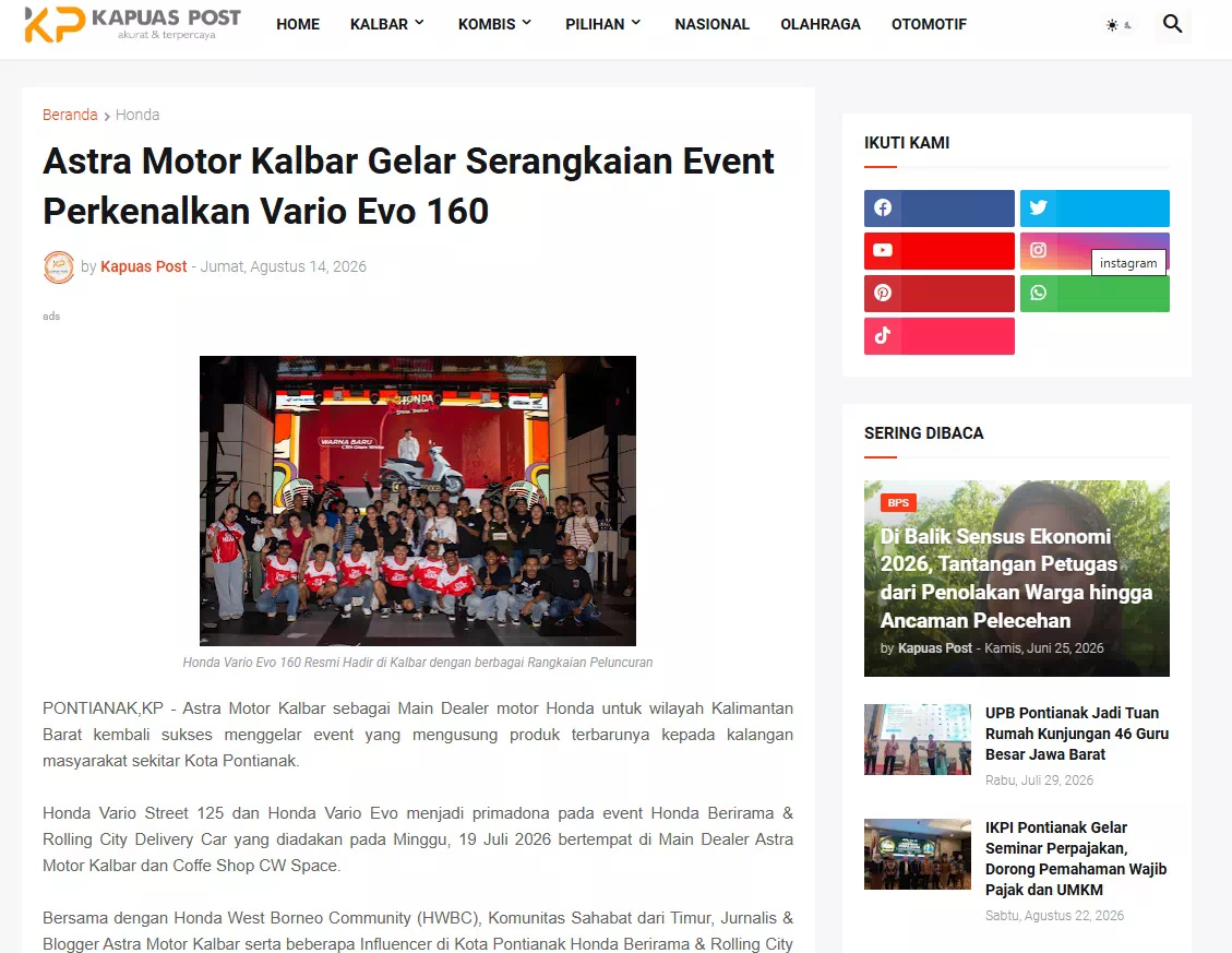 Astra Motor Kalbar Gelar Serangkaian Event Perkenalkan Vario Evo 160
