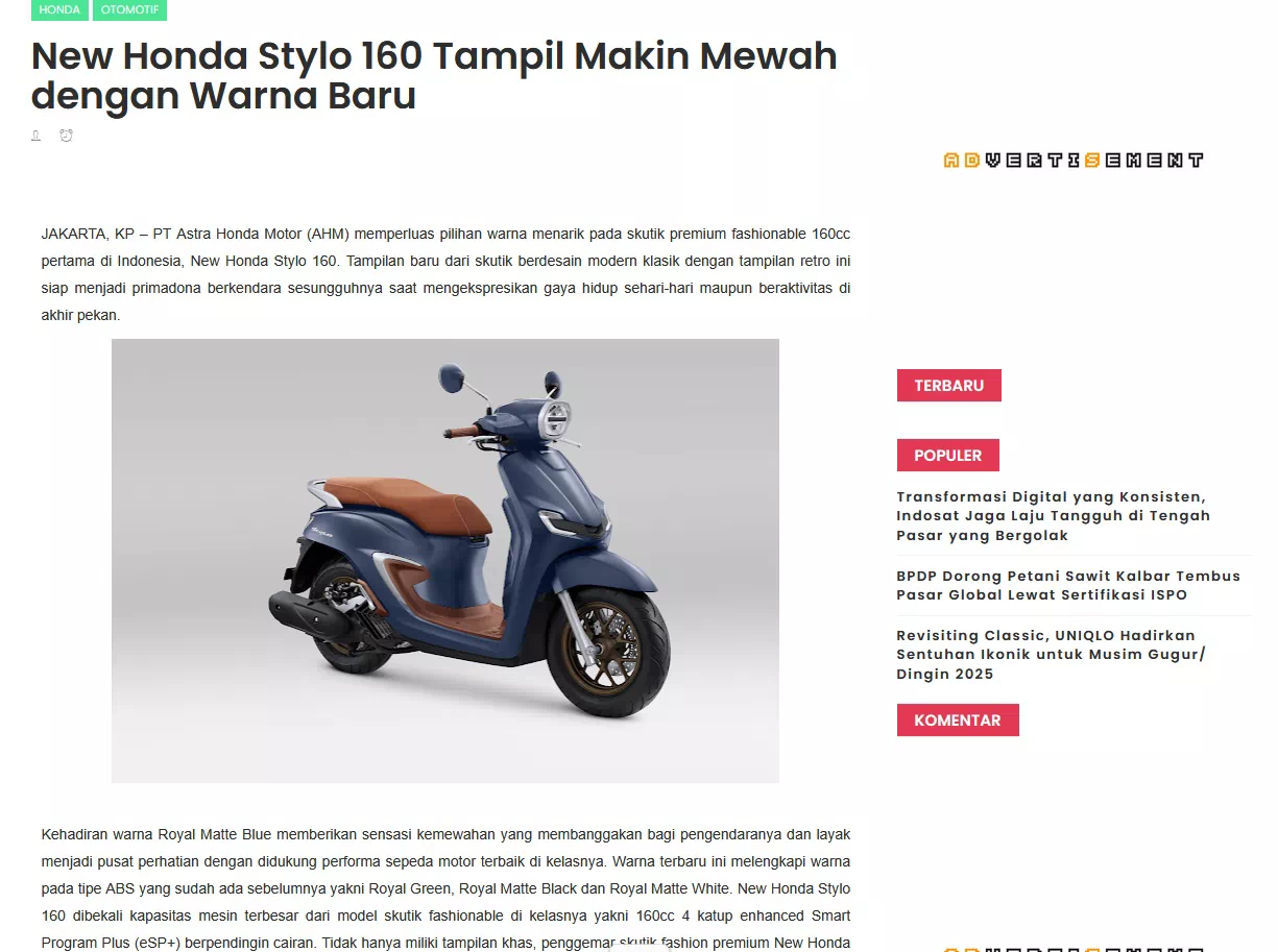 New Honda Stylo 160 Tampil Makin Mewah dengan Warna Baru