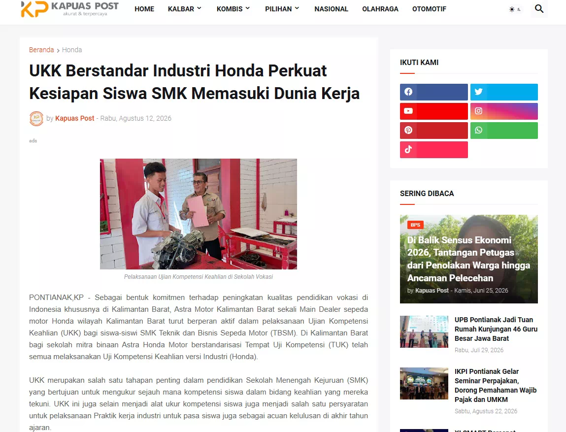 UKK Berstandar Industri Honda Perkuat Kesiapan Siswa SMK Memasuki Dunia Kerja