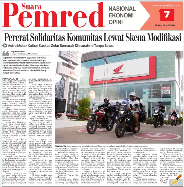 Pererat Solidaritas Komunitas Lewat Skena Modifikasi, Astra Motor Kalbar Suskes Gelar Semarak Silaturahmi Tanpa Batas
