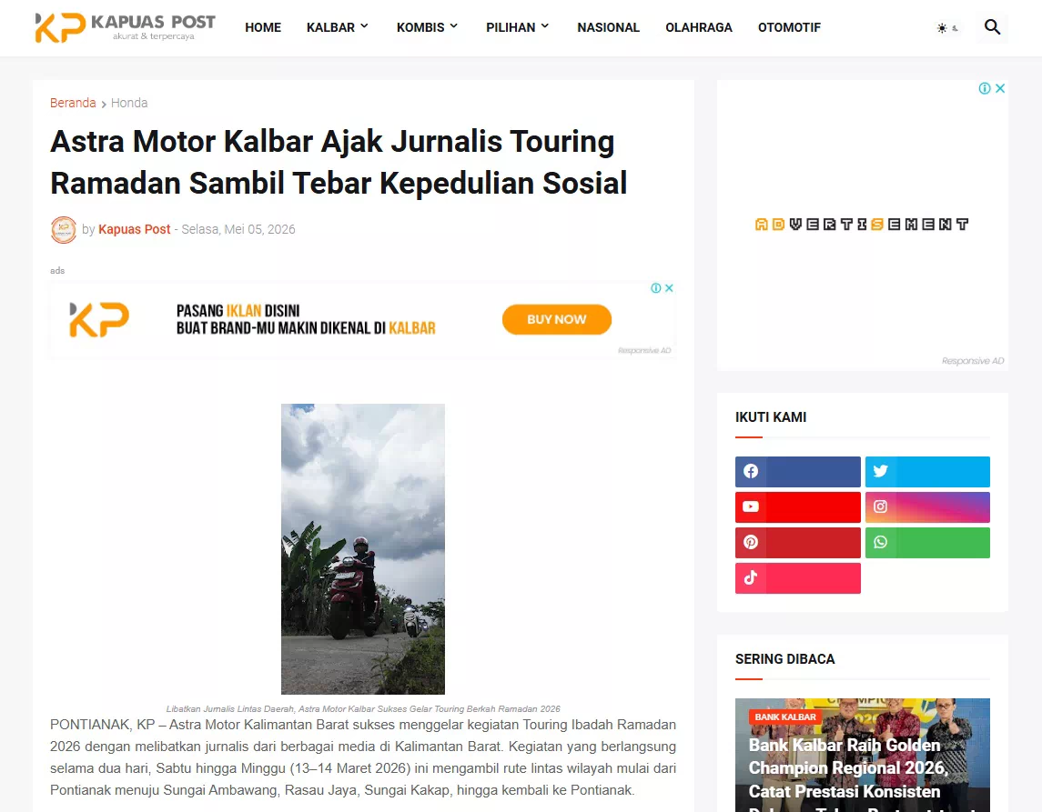Astra Motor Kalbar Ajak Jurnalis Touring Ramadan Sambil Tebar Kepedulian Sosial
