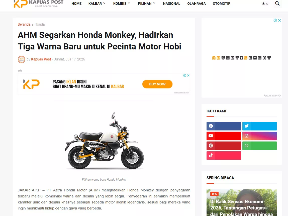 AHM Segarkan Honda Monkey, Hadirkan Tiga Warna Baru untuk Pecinta Motor Hobi