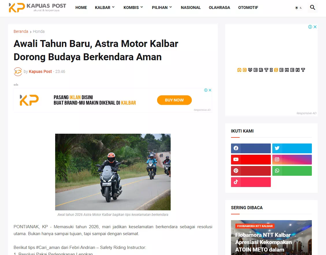 Awali Tahun Baru, Astra Motor Kalbar Dorong Budaya Berkendara Aman