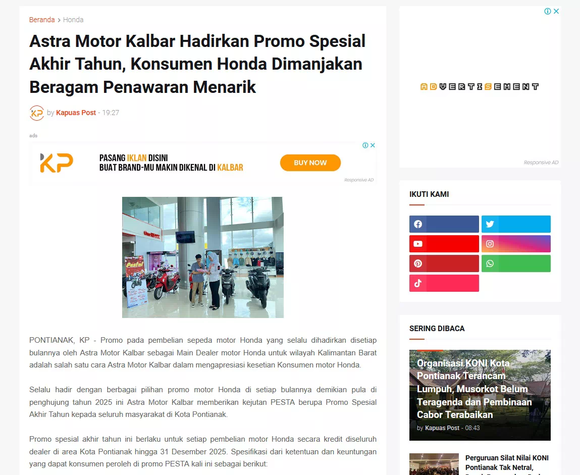 Astra Motor Kalbar Hadirkan Promo Spesial Akhir Tahun, Konsumen Honda Dimanjakan Beragam Penawaran Menarik