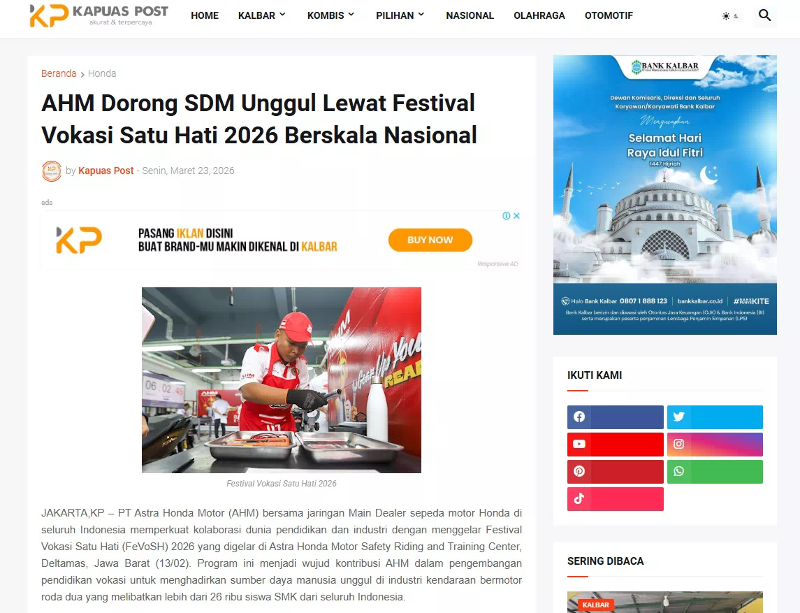 AHM Dorong SDM Unggul Lewat Festival Vokasi Satu Hati 2026 Berskala Nasional