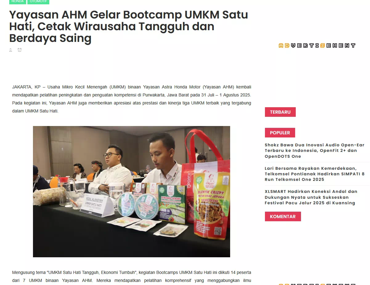 Yayasan AHM Gelar Bootcamp UMKM Satu Hati, Cetak Wirausaha Tangguh dan Berdaya Saing