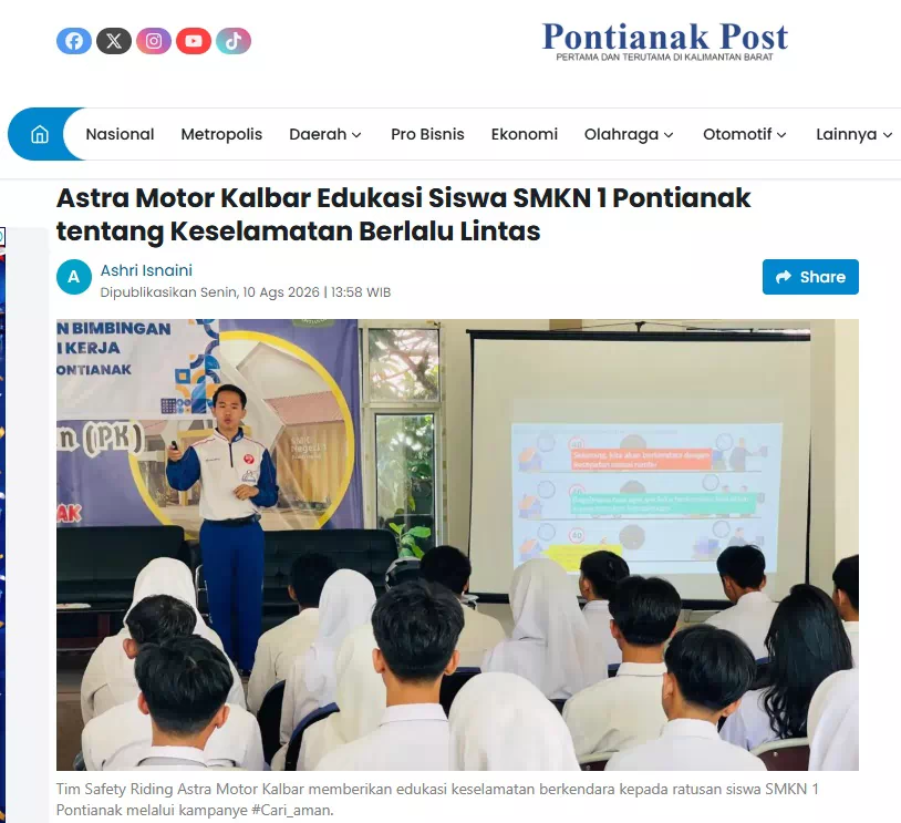 Astra Motor Kalbar Edukasi Siswa SMKN 1 Pontianak tentang Keselamatan Berlalu Lintas