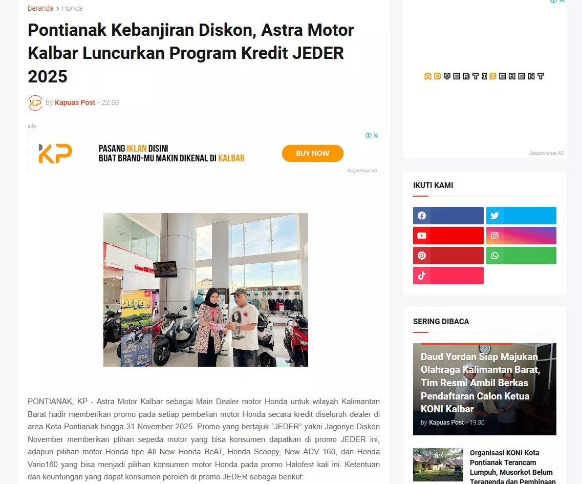 Pontianak Kebanjiran Diskon, Astra Motor Kalbar Luncurkan Program Kredit JEDER 2025