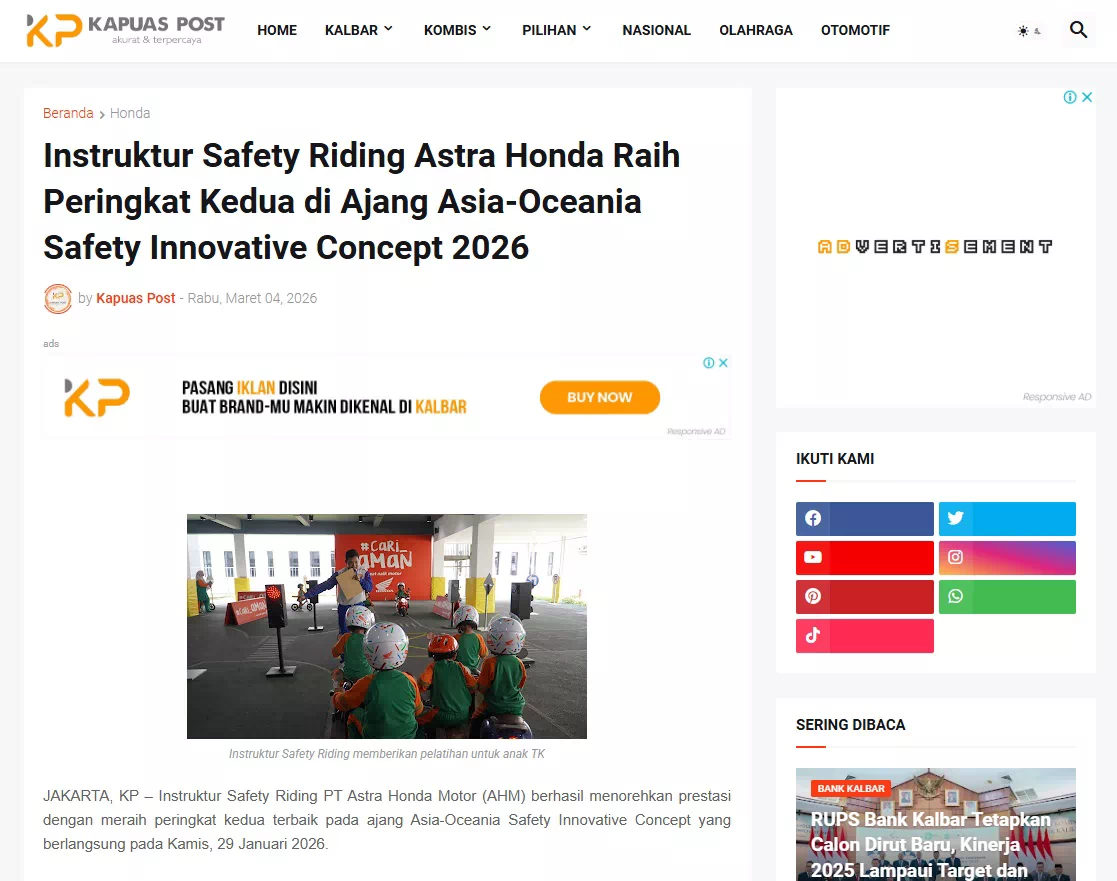Instruktur Safety Riding Astra Honda Raih Peringkat Kedua di Ajang Asia-Oceania Safety Innovative Concept 2026