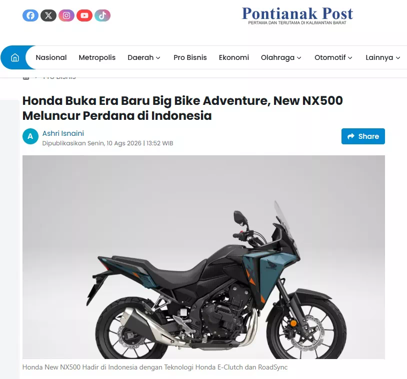 Honda Buka Era Baru Big Bike Adventure, New NX500 Meluncur Perdana di Indonesia