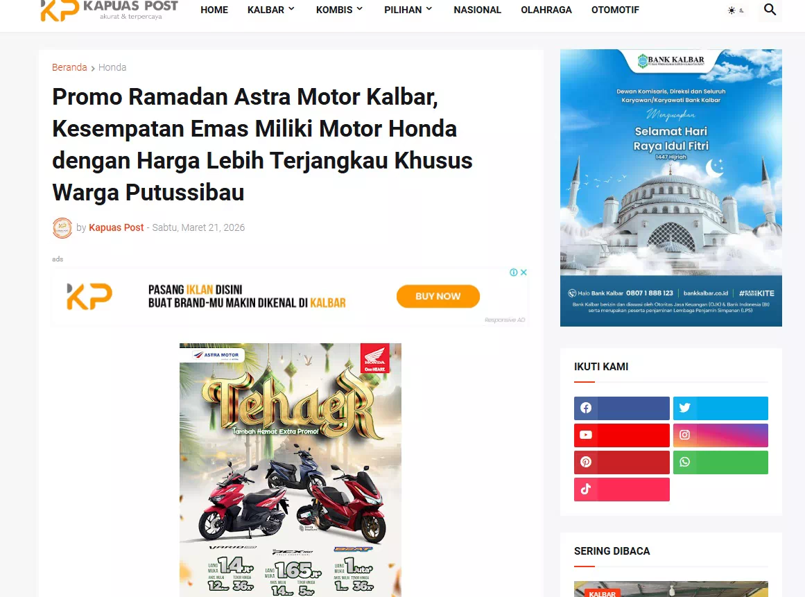Promo Ramadan Astra Motor Kalbar, Kesempatan Emas Miliki Motor Honda dengan Harga Lebih Terjangkau Khusus Warga Putussibau