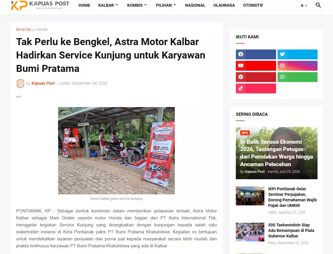 Tak Perlu ke Bengkel, Astra Motor Kalbar Hadirkan Service Kunjung untuk Karyawan Bumi Pratama