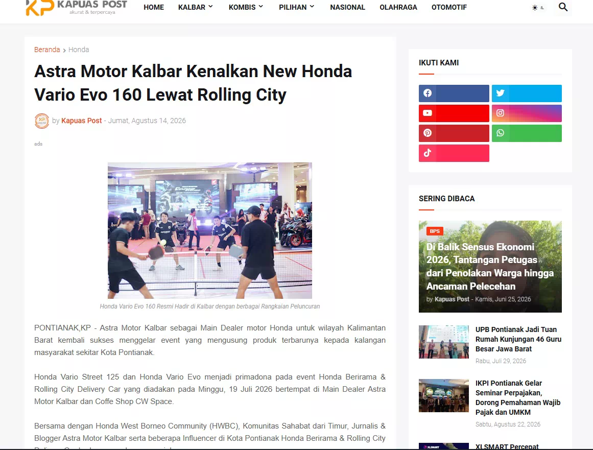 Astra Motor Kalbar Kenalkan New Honda Vario Evo 160 Lewat Rolling City