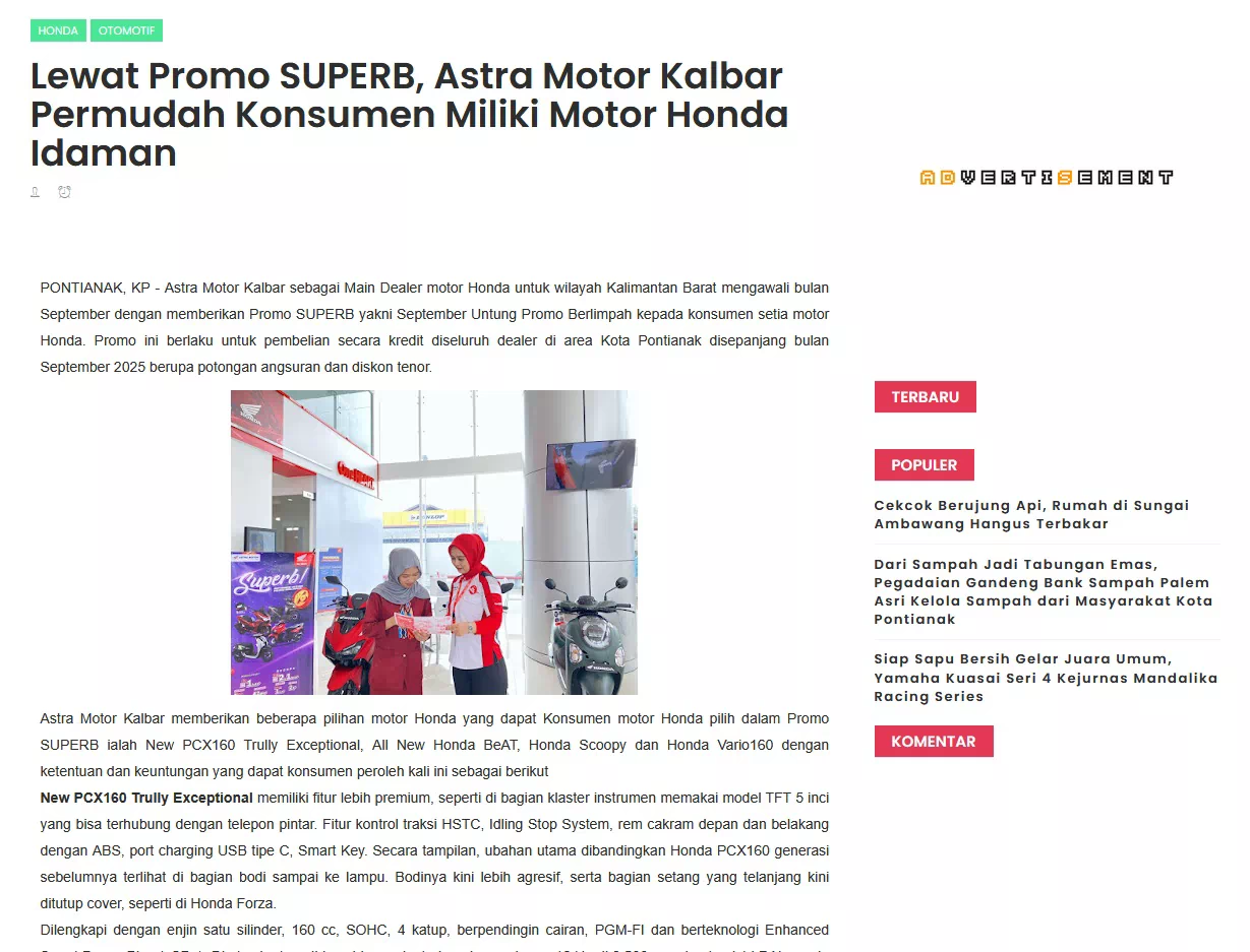 Lewat Promo SUPERB, Astra Motor Kalbar Permudah Konsumen Miliki Motor Honda Idaman