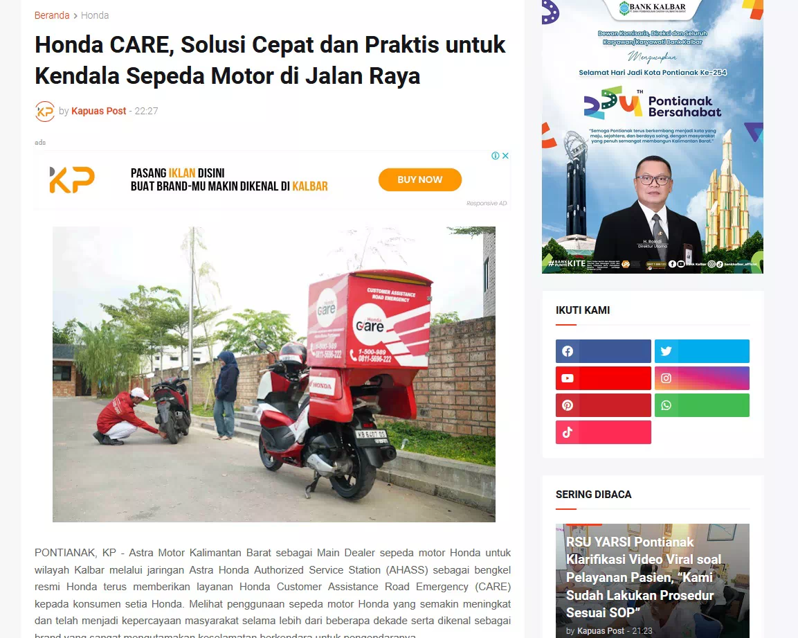 Honda CARE, Solusi Cepat dan Praktis untuk Kendala Sepeda Motor di Jalan Raya