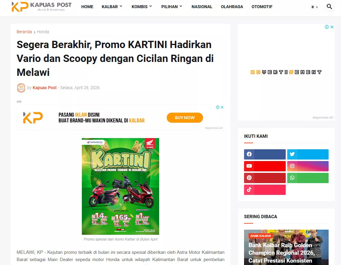 Segera Berakhir, Promo KARTINI Hadirkan Vario dan Scoopy dengan Cicilan Ringan di Melawi