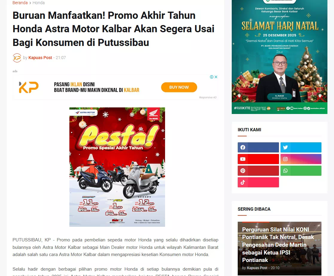 Buruan Manfaatkan! Promo Akhir Tahun Honda Astra Motor Kalbar Akan Segera Usai Bagi Konsumen di Putussibau