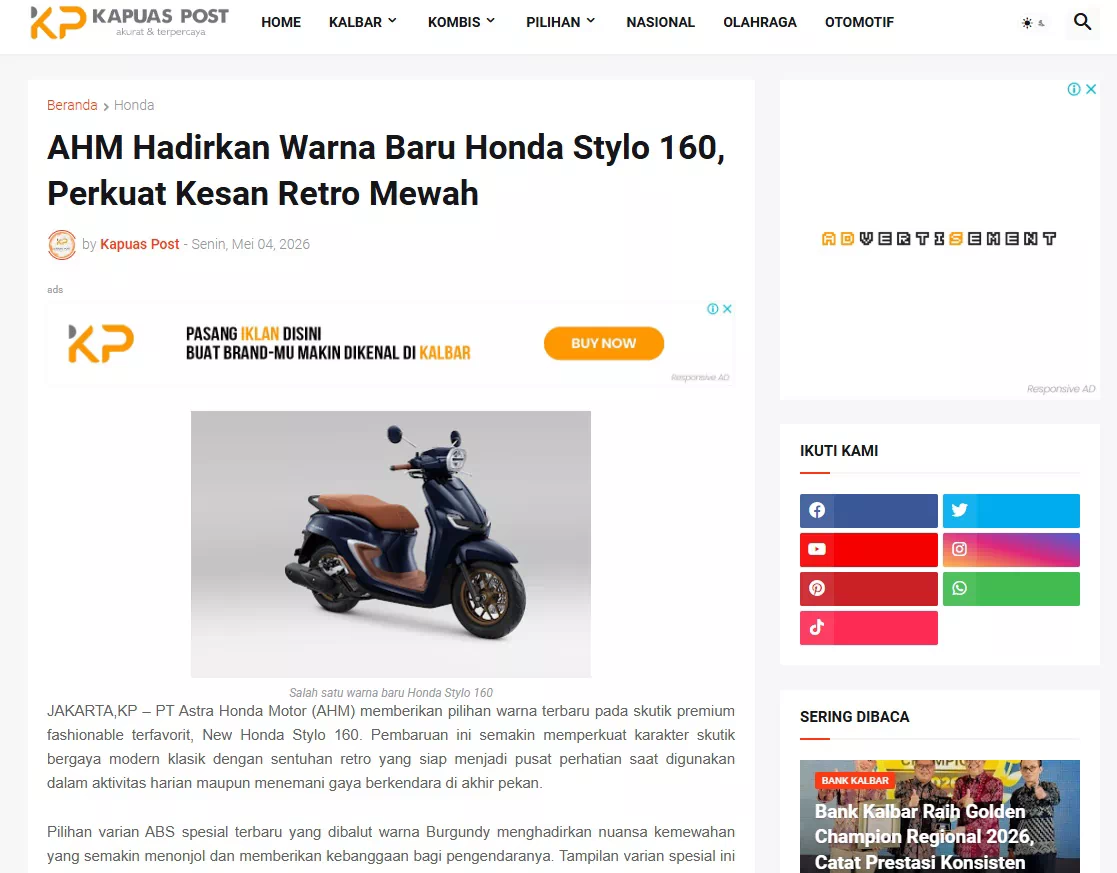 AHM Hadirkan Warna Baru Honda Stylo 160, Perkuat Kesan Retro Mewah