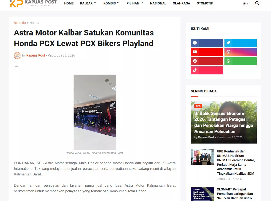 Astra Motor Kalbar Satukan Komunitas Honda PCX Lewat PCX Bikers Playland