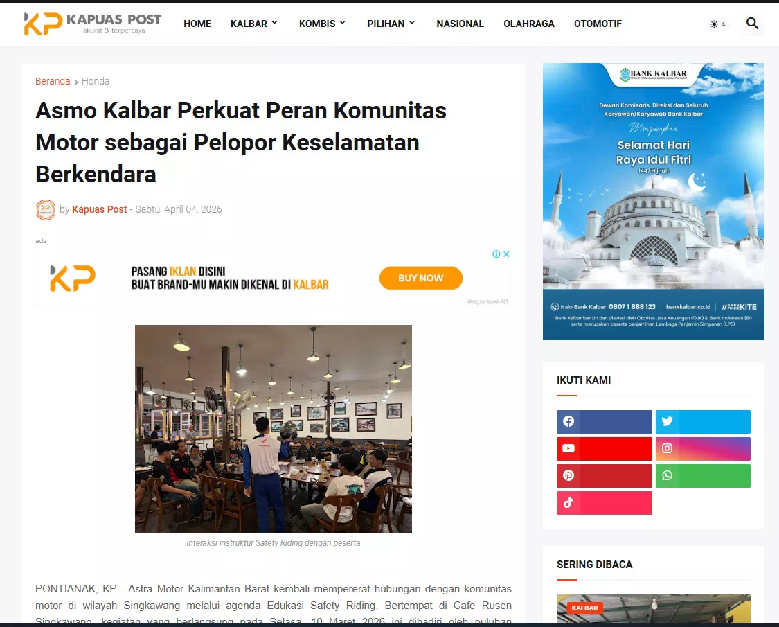 Asmo Kalbar Perkuat Peran Komunitas Motor sebagai Pelopor Keselamatan Berkendara