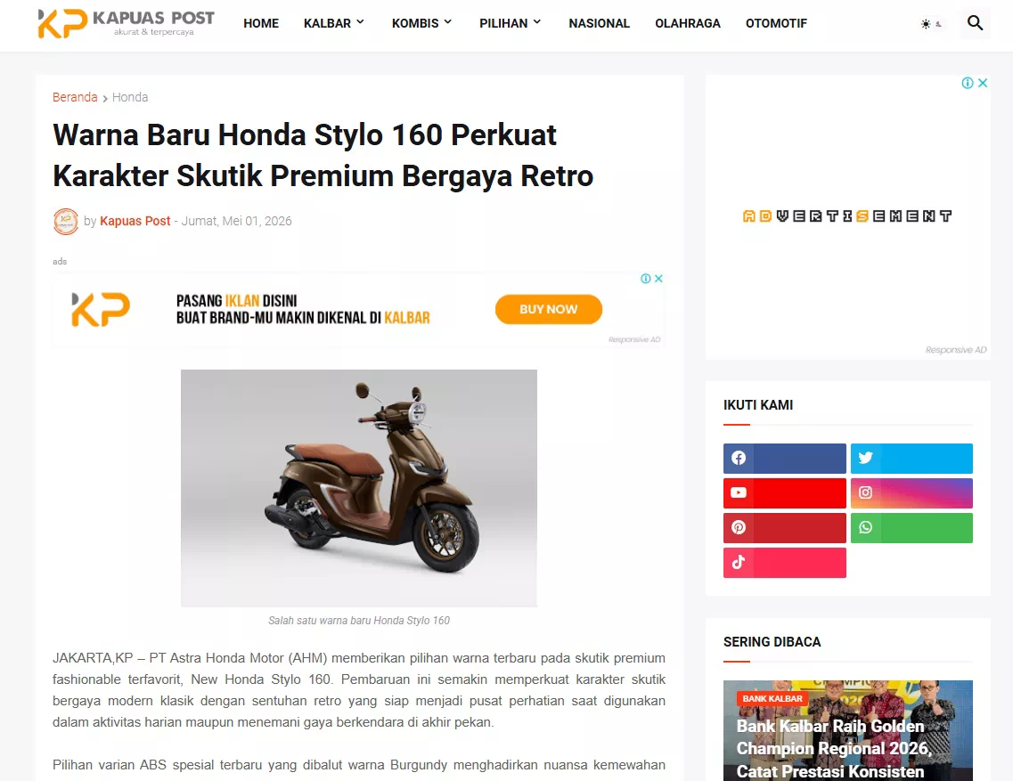 Warna Baru Honda Stylo 160 Perkuat Karakter Skutik Premium Bergaya Retro