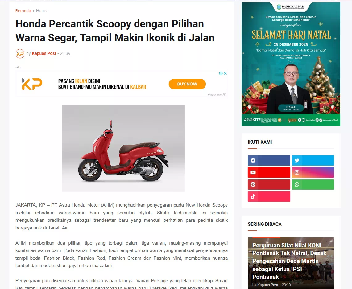 Honda Percantik Scoopy dengan Pilihan Warna Segar, Tampil Makin Ikonik di Jalan