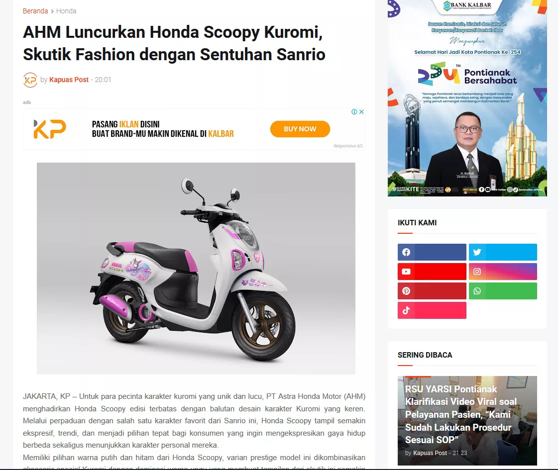 AHM Luncurkan Honda Scoopy Kuromi, Skutik Fashion dengan Sentuhan Sanrio